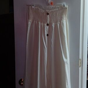 Smocked long white casual pants